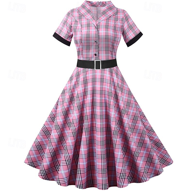 Elegant Classical 1950s Dress Plaid A-Line Fancy Dress Women's Valentine's Day Event / Party Date Tea Party Adults' Dress Spring & Summer2