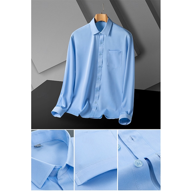 Men's Dress Shirt Non Iron Shirt Plain Wedding Outdoor Light Blue Black White Light Green Long Sleeve Turndown Summer Spring Clothing Apparel3