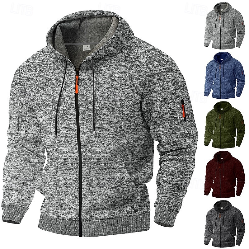 Men's Hoodie Full Zip Hoodie Tactical Hoodie Wine Red Army Green Navy Blue Light Grey Dark Gray Hooded Plain Sports & Outdoor Daily Holiday Streetwear Cool Casual Winter Spring &  Fall Clothing