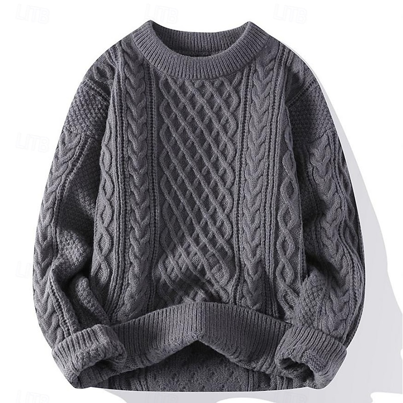 Women's Sweater Casual Soft Pure Color Cable Crew Neck Knitted Long Sleeve Regular Tops Knit Outdoor Daily Weekend Blue Beige Fall Winter3
