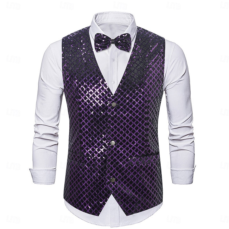 Retro Vintage Roaring 20s 1920s Vest Waistcoat Bow Tie The Great Gatsby Gentleman Sequins Vintage Fancy Dress Men's Christmas Halloween Carnival Performance Bachelorette Party Festival Adults' Vest4