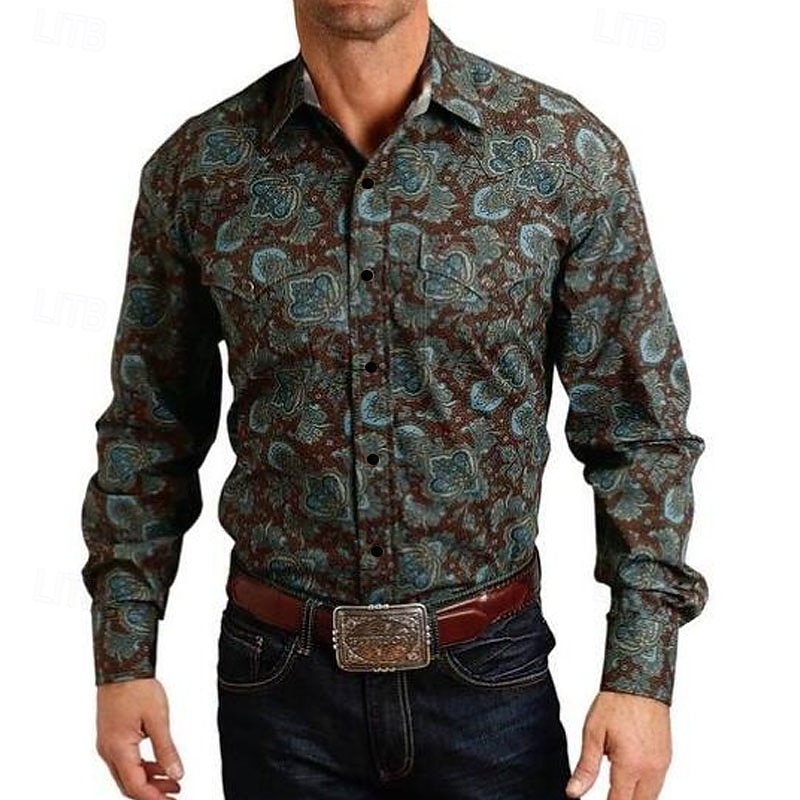 Men's Animal Horse Graphic Prints Shirt Western Shirt Cowboy Shirt Long Sleeve Fashion Designer Casual Outdoor Daily Fall & Winter Turndown Print Button-Down White Black / Green Light Green Black4