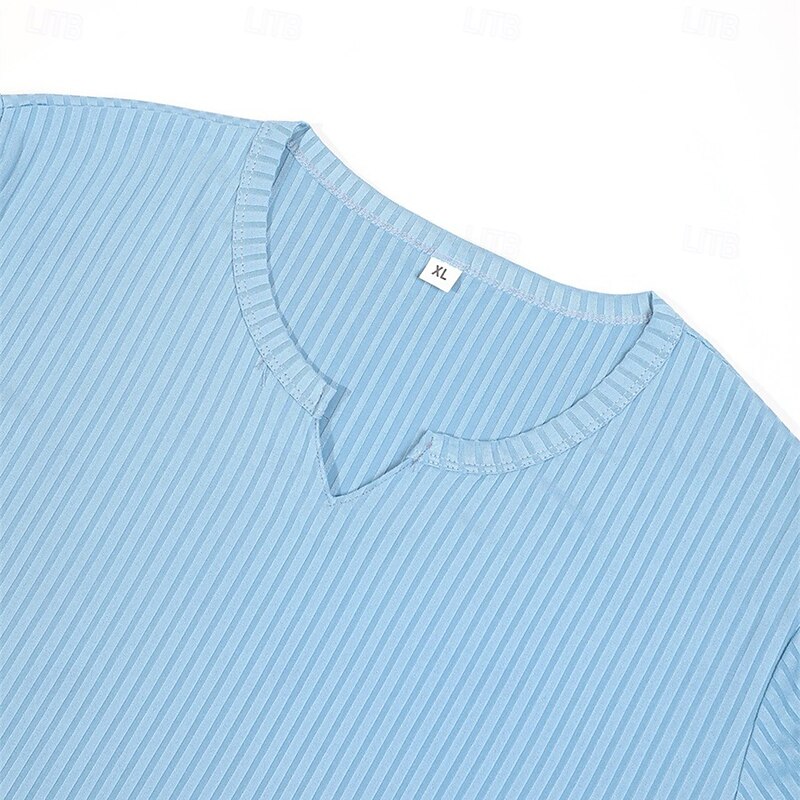 Men's T Shirt Muscle Shirt Ribbed Knit tee Tee Top Long Sleeve V Neck N / A Plain Pit Strip Basic Knitting Home Casual Daily House Light Blue Black White Top Tee for Men2