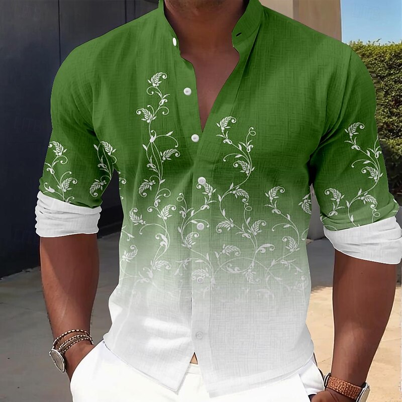 Men's Floral Casual Shirt Button Up Shirt Long Sleeve Casual Resort Vacation Casual Spring Fall Standing Collar Button Up Pink Blue Green4