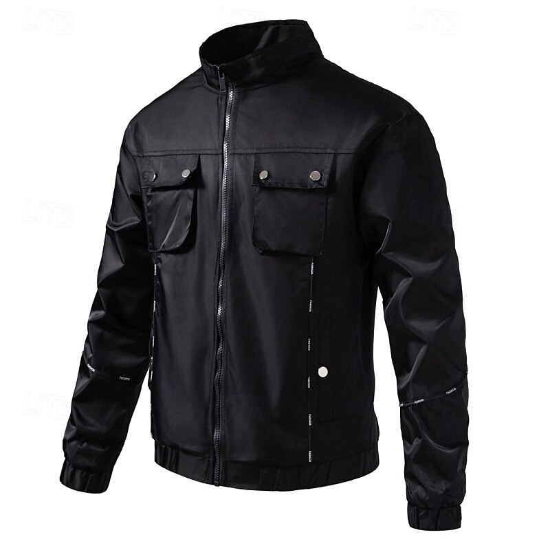 Men's Hiking Jacket Cargo Jacket Outdoor Windproof Windbreaker Jacket Traveling Black Light Black4
