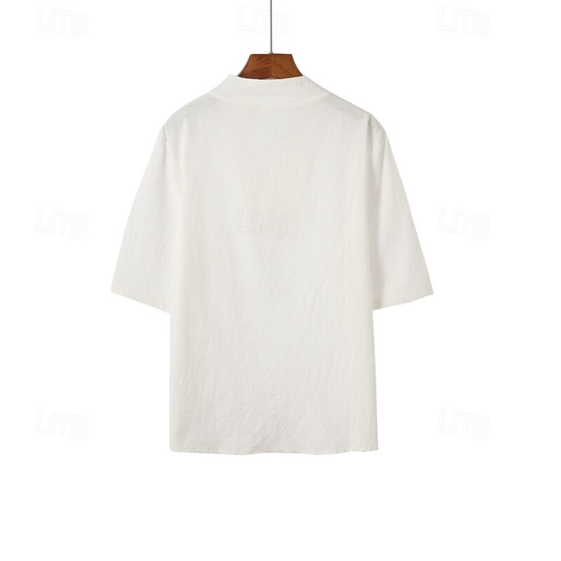 Men's Henley Shirt Tee Top Boho Paisley Damask Plain Color Henley Vacation Street Short Sleeve Buckle Clothing Apparel Fashion No Necklace2