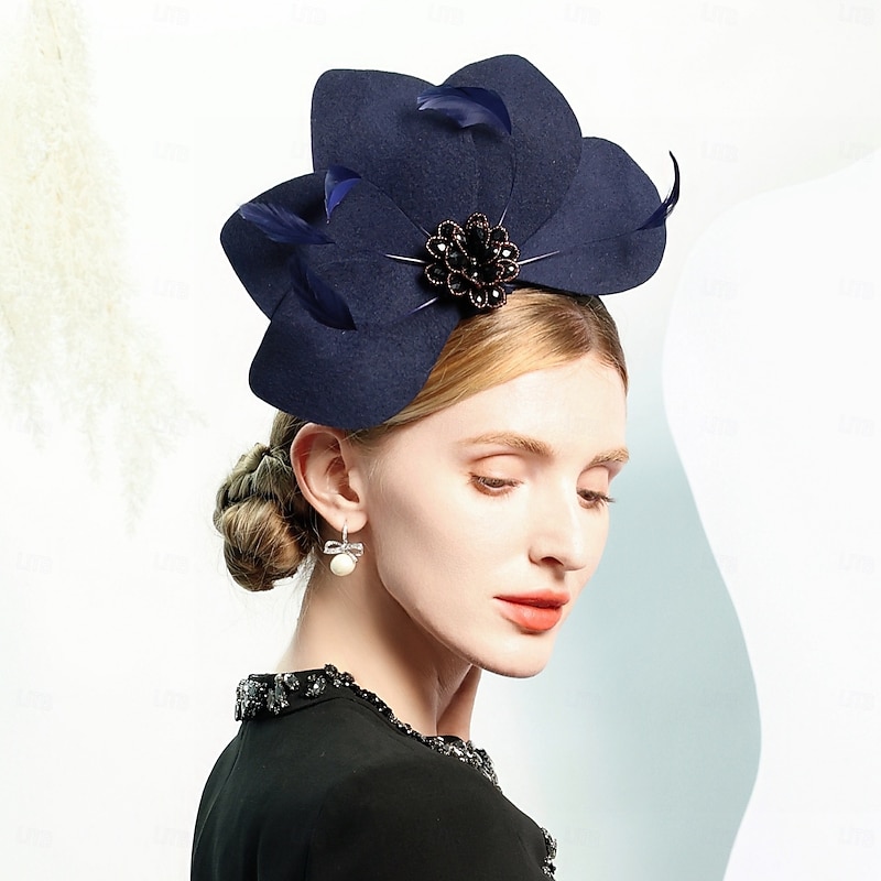 Hats 100% Wool Floppy Hat Saucer Hat Top Hat Wedding Cocktail Elegant Wedding With Rhinestone Feather Headpiece Headwear