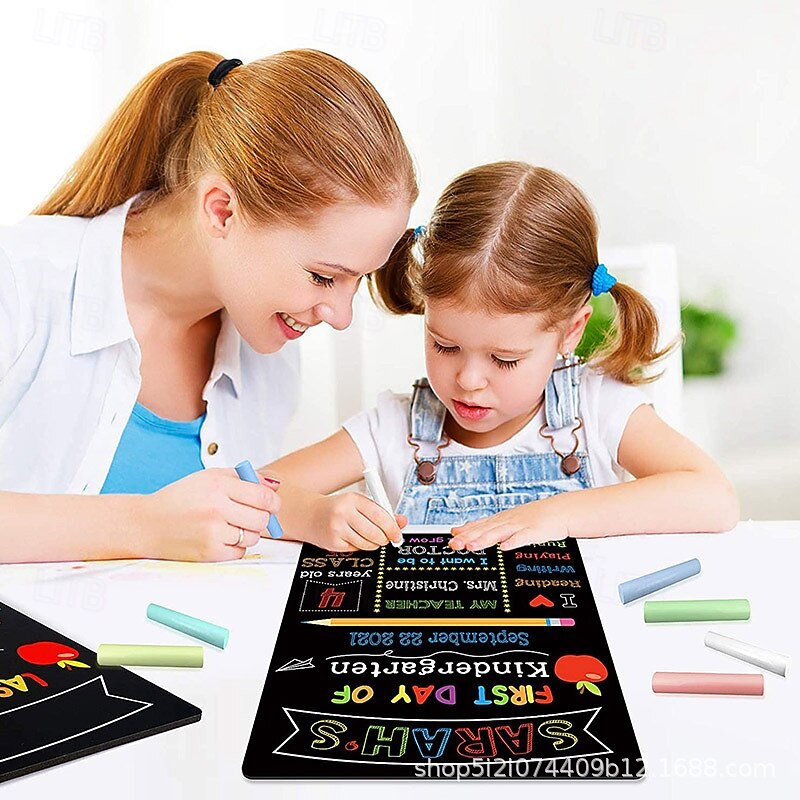 1pc First And Last Day Of School Chalkboard Sign 10''x12'' Double-Sided 1st Day Back To School Board Reusable Last Day Of School Sign For Girls Boys Of Preschool Kindergarten3
