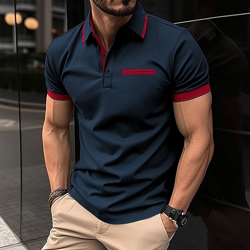 Men's Polo Golf Shirt Business Casual Classic Short Sleeve Fashion Solid Color Buttons Pocket Summer Spring Regular Fit Black White Navy Blue Sky Blue Light Grey Polo3