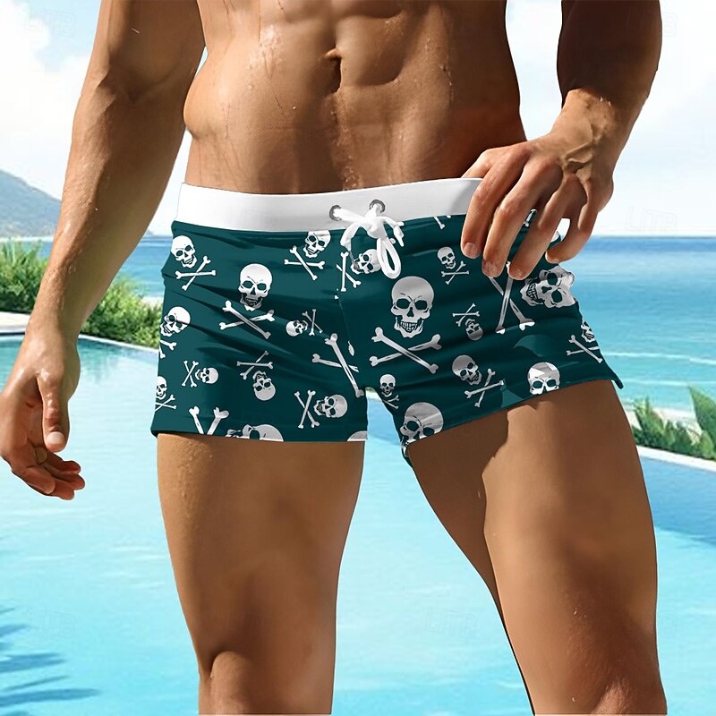 Men's Cool Skulls Halloween Costumes Swim Trunks Swim Shorts Board Shorts Mid Waist 3D Print Hawaiian Surfing Holiday Beach Drawstring with Mesh lining Elastic Waist Designer Clothing Apparel3
