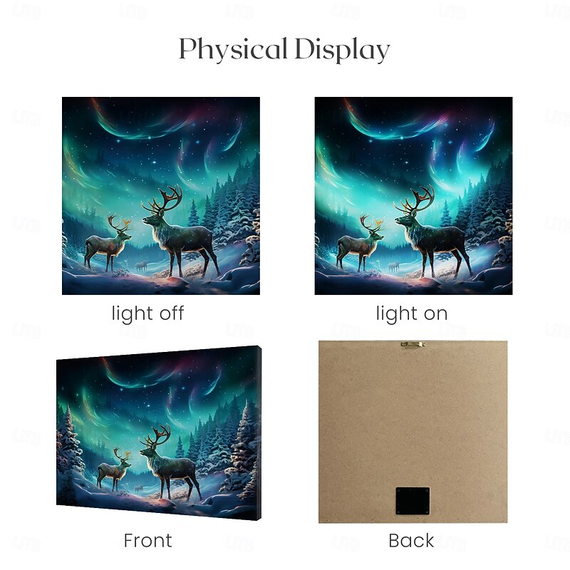Northern Light LED Canvas Wall Art LED Lighted Up Wall Decor 2AA Battery Operated Lighted Canvas Print LED Light Kitchen Bedroom or Home Decor Aurora Reindeer Winter Wonderland4