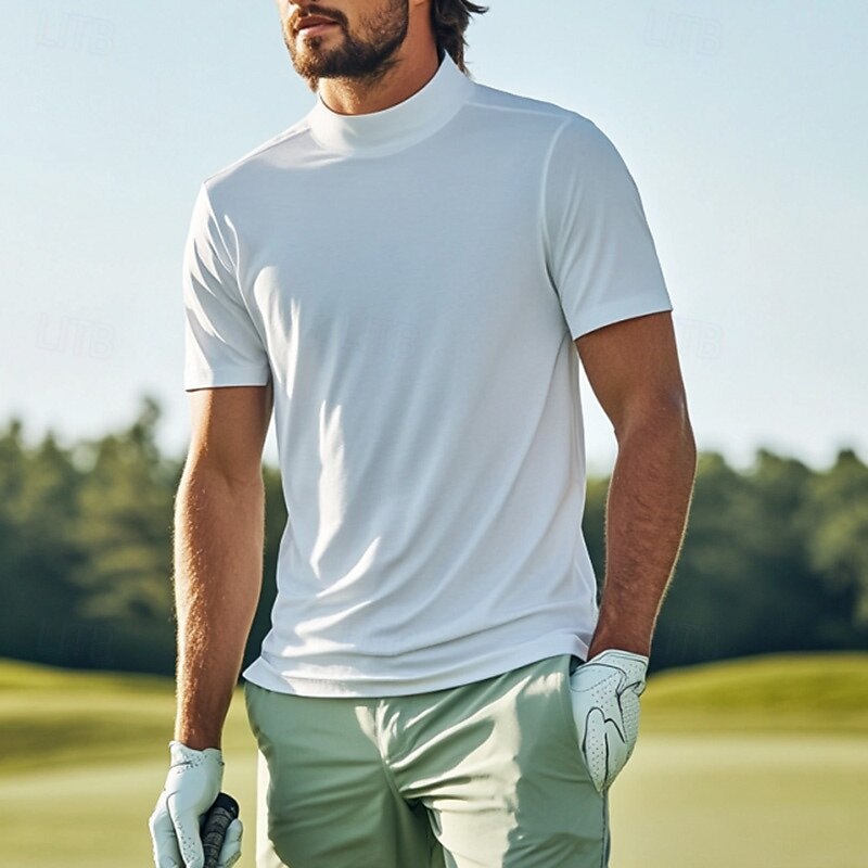 Men's T Shirt Turtleneck shirt Short Sleeve Stand Collar Summer Spring Plain Fashion Casual Comfortable Classic Vacation Street Holiday White Gray Green Top Tee for Men