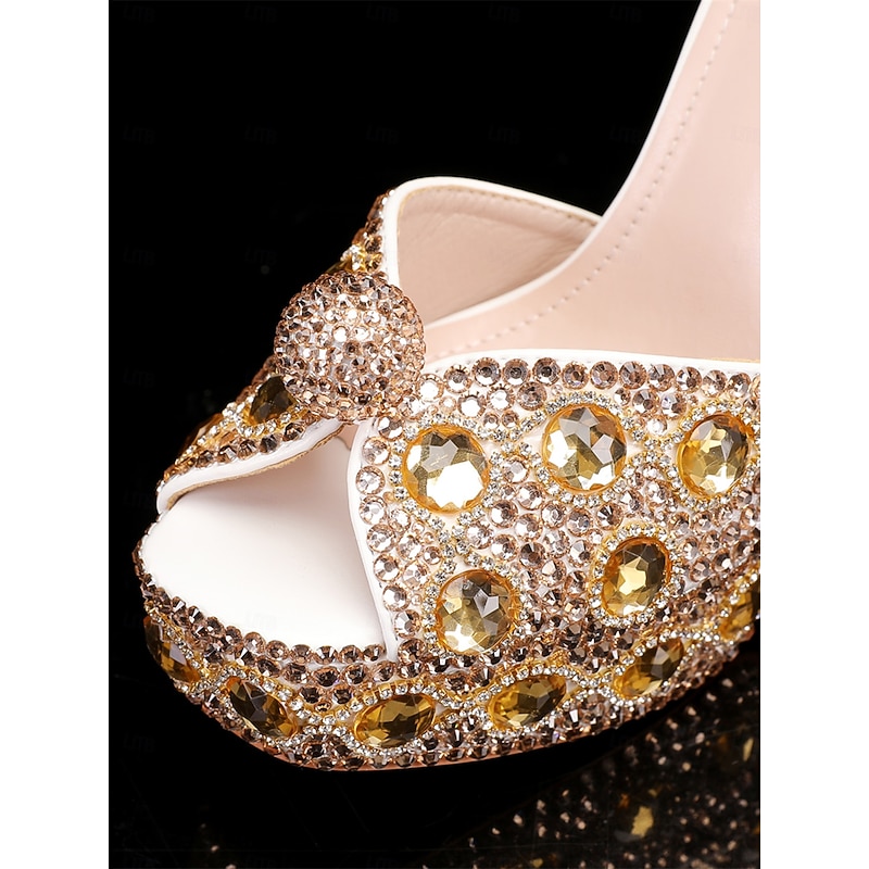 Women's Glamorous Crystal-Embellished Platform Sandals with Ankle Strap | Perfect for Weddings and Special Occasions4