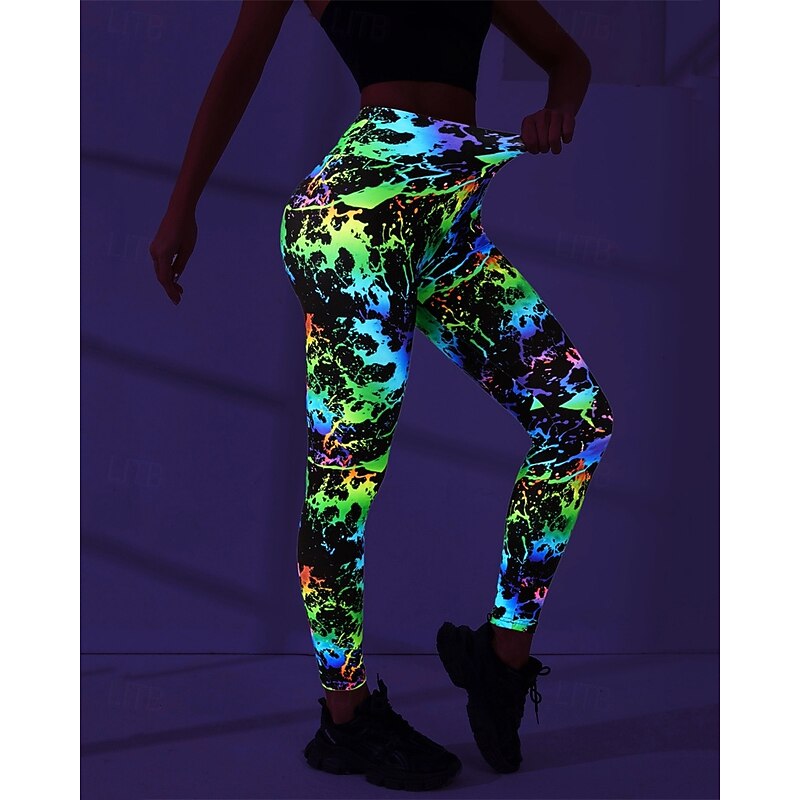 Women's Yoga Pants Yoga Leggings High Waist Pilates Gym Workout Workout Tights Color Block White Green Fall Sports Activewear Stretchy Slim3