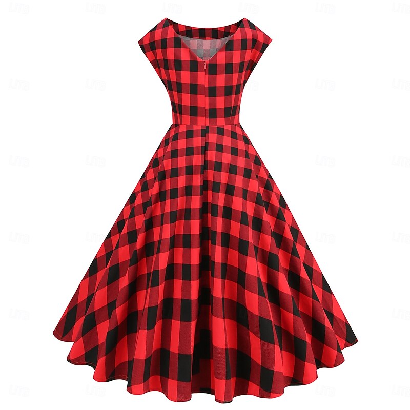 Retro Vintage 1950s Cocktail Dress Dress Flare Dress Polka Dot Grid / Plaid Fancy Dress Women's Masquerade Event / Party Bachelorette Party Festival Adults' Dress Homecoming Dresses3