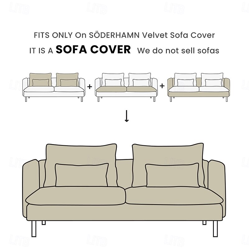 Velvet Sofa Cover Solid Color with Armrests Machine Washable and Dryable Velvet Slipcovers SODERcover LITB PRIME cover2