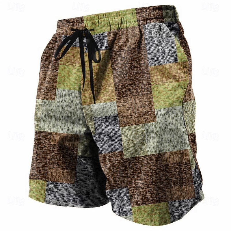 Men's Color Block Patchwork Shorts Summer Shorts Beach Shorts Mid Waist Streetwear Hawaiian Casual Daily Holiday Drawstring Pocket Elastic Waist Designer Clothing Apparel2