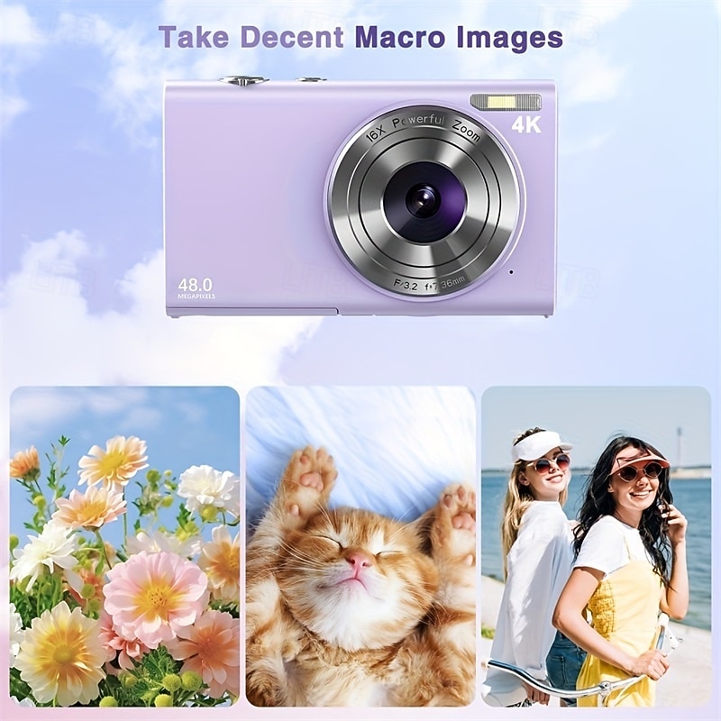 Digital Camera 4K Vlogging Camera 48Mp Digital Zoom Portable Point and Shoot Digicam with 32GB/64GB/128GB Memory Card Included2