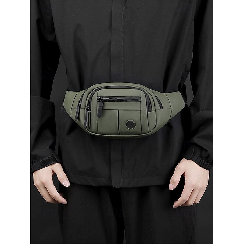 Men's Green Fanny Pack Waist Bag with Adjustable Strap, Multiple Zipper Pockets, and Compact Design – Ideal for Travel, Outdoor Activities, and Everyday Use