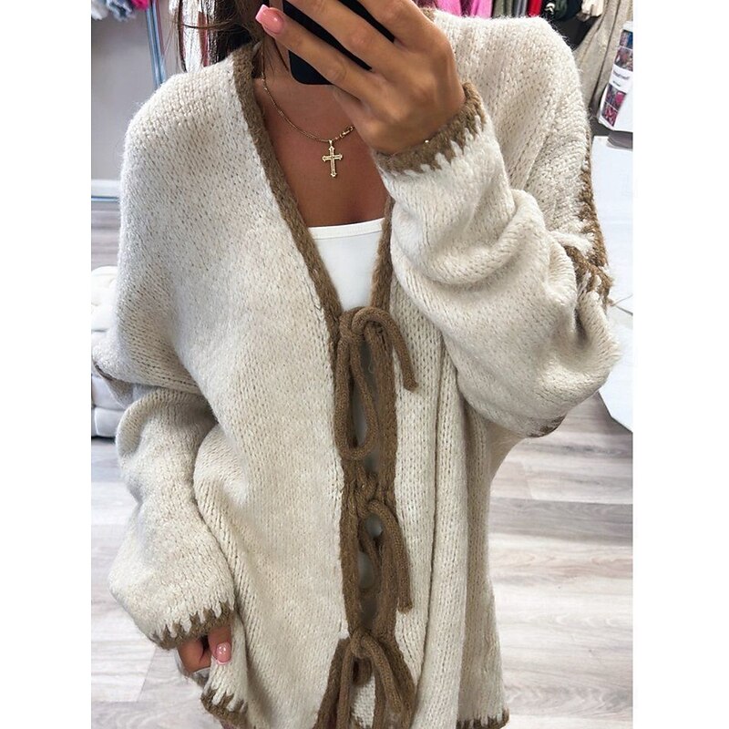 Women's Sweater Cardigan Elegant Fashion Streetwear Pure Color Open Front Pocket Knitted Long Sleeve Regular Tops Knit Outdoor Daily Weekend Pink Khaki Fall Winter3