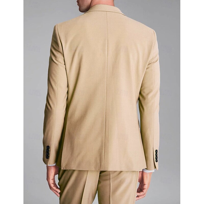 Men's Wedding Party Suits Peaked Lapel Orange Khaki Fashion Business Solid Colored Tailored Fit 2 Piece Single Breasted Two-buttons2