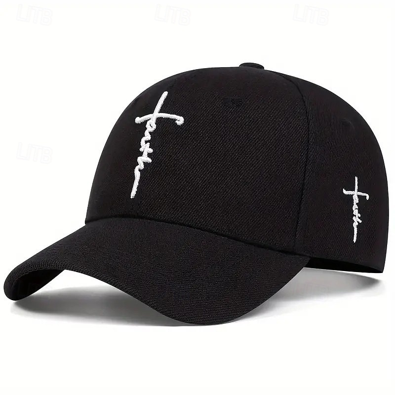 Men's Baseball Cap Sun Hat Trucker Hat White Black White Acrylic / Cotton Embroidered Fashion Casual Daily Festival Cross Faith Adjustable Sunscreen Breathable