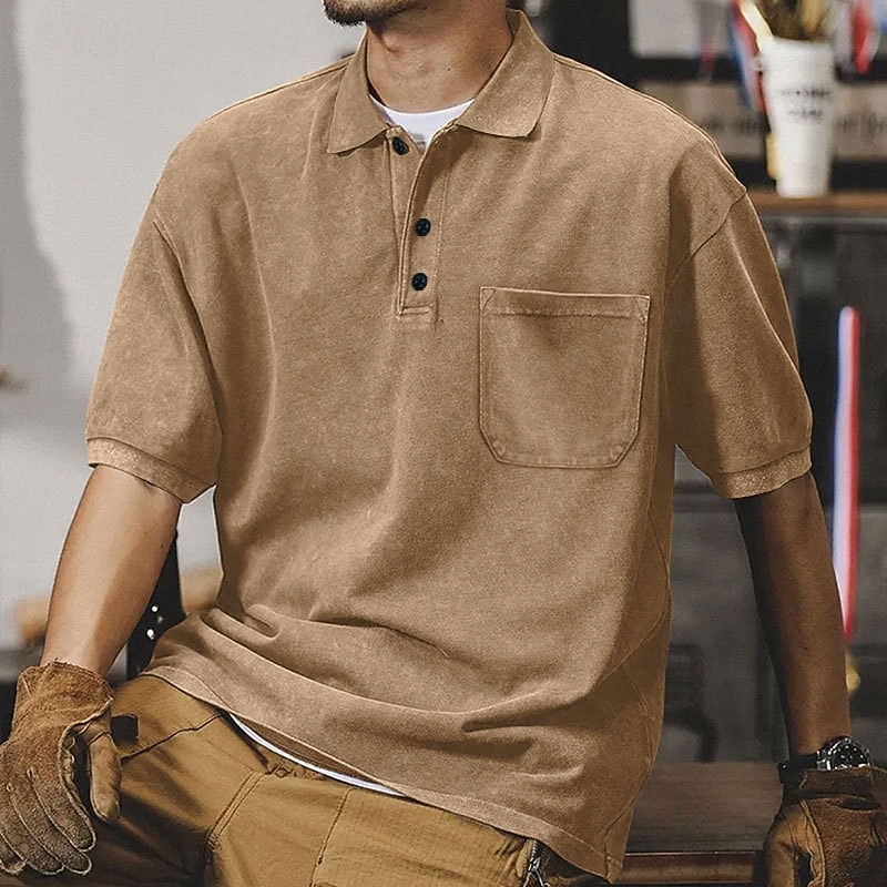 Men's T Shirt Golf Polos Shirts Casual Classic Short Sleeve Fashion Distressed Solid Color Buttons Spring Fall Navy-blue Army Green Black Khaki Gray T Shirt