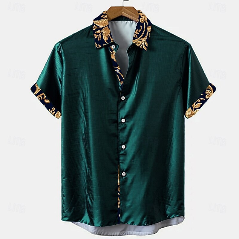 Men's Floral Plants Button Up Shirt Short Sleeve Fashion Casual Party Casual Summer Spring Turndown Button Up Black Blue Green
