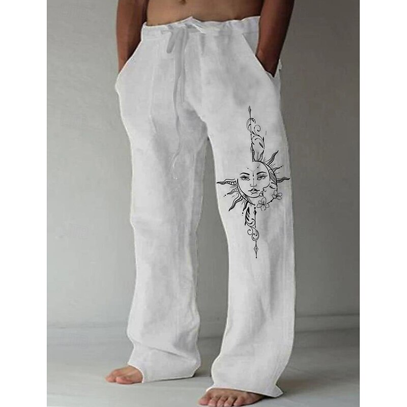 Men's Linen Pants Trousers Summer Pants Gauze Pants Drawstring Elastic Waist Straight Leg Sun Comfort Breathable Full Length Casual Daily Holiday Fashion Classic Style White Green4