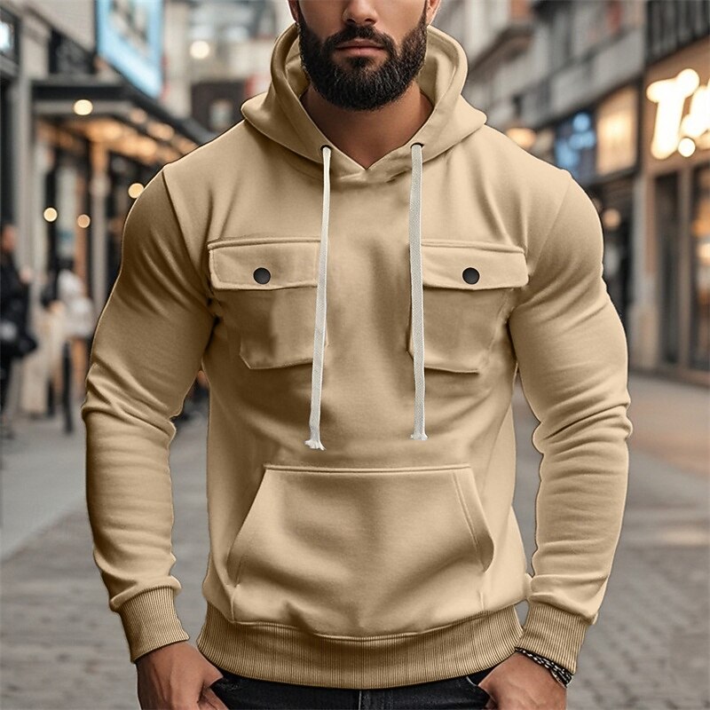 Men's Hoodie Black Army Green Khaki Light Grey Dark Gray Hooded Plain Pocket Sports & Outdoor Daily Holiday Polyester Streetwear Basic Casual Spring &  Fall Clothing Apparel Hoodies Sweatshirts