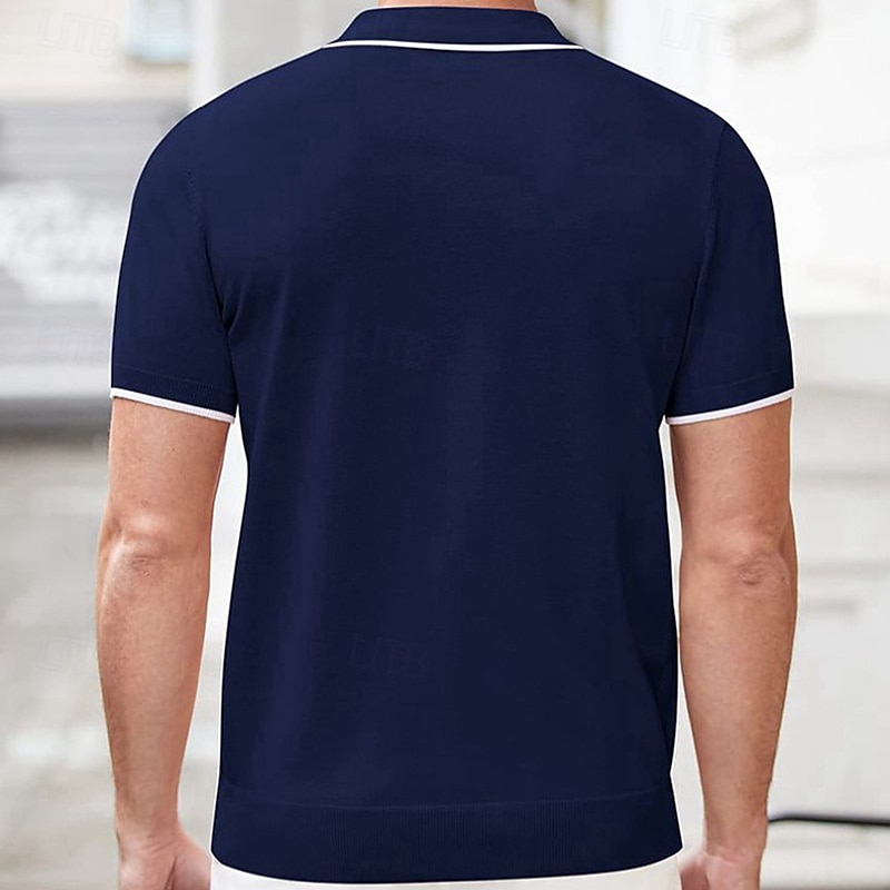 Men's Quarter Zip Polo Golf Shirt Casual Sports Lapel Short Sleeve Fashion Basic Color Block Patchwork Quarter Zip Summer Black Navy Blue Green Quarter Zip Polo3