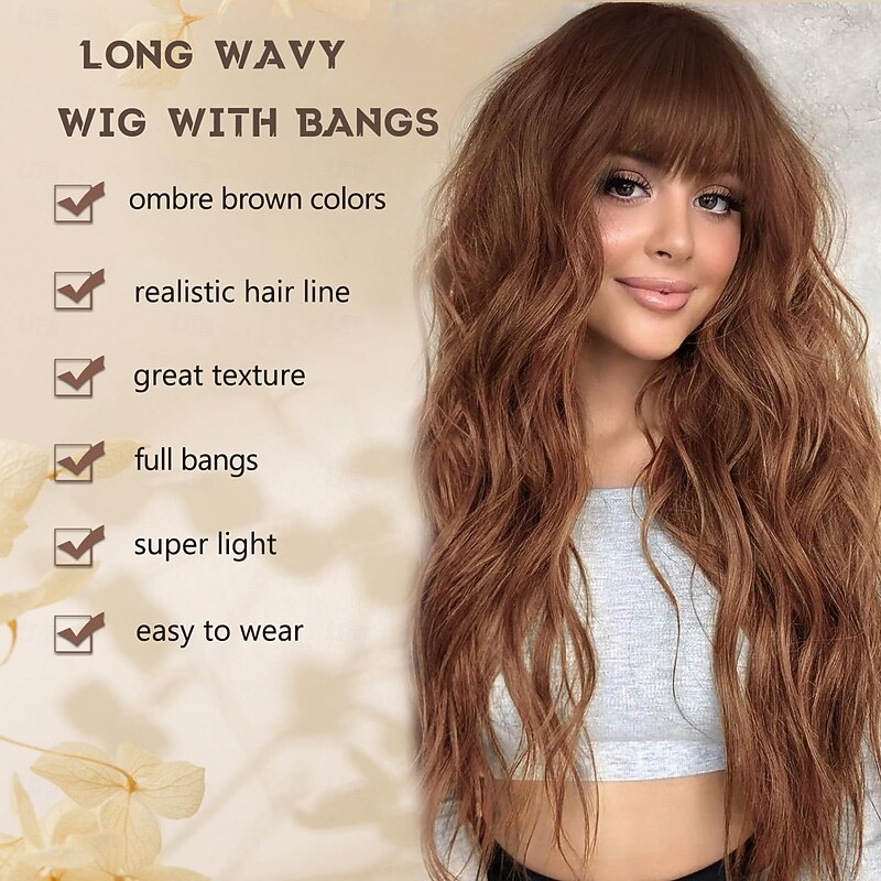 Wig with Bangs for Women Long  Wavy Wigs  Wigs Natural Looking Heat Resistant Synthetic Wig for Daily Party Use2