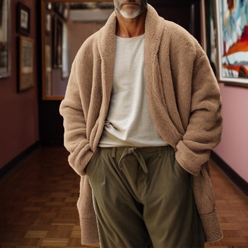 Men's Fuzzy Fleece Cardigan Warm Open Front Casual Long Sleeve Plush Tops Coat Autumn Winter Modern Contemporary Daily Wear Going out Clothing Apparel