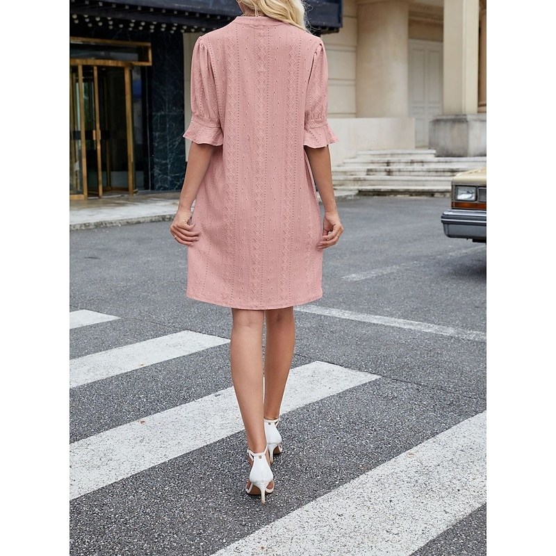 Women's Mini Dress Casual Dress A Line Dress Stylish Basic Casual Vacation Daily Regular Fit Plain Short Sleeve Notched Neck Pink Sky Blue Gray Summer Spring4