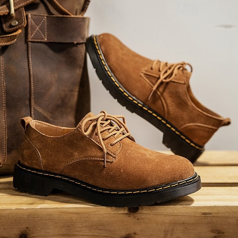 Men's Brown Suede Faux Leather Lace-Up Oxford Shoes with Chunky Sole – Casual and Formal Footwear for Work, Travel, and Everyday Wear2