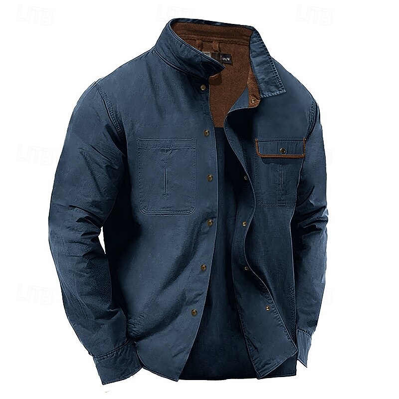 Men's Shirt Summer Shirt Casual Shirt Button Up Shirt Cargo Shirt Black Navy Blue Green khaki Long Sleeve Solid Color Collar Vacation Daily Clothing Apparel Fashion Casual Comfortable4