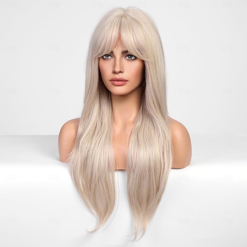 Wig with Curtain Bangs Long Wigs for Women Natural Straight Synthetic Wig for Daily Use Cosplay3