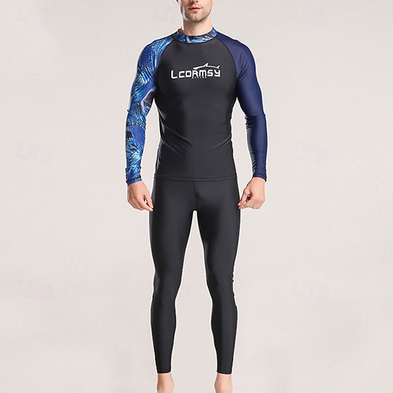 Men's Swim Trunks Rash guard Swimsuit UPF50+ Lightweight Long Sleeve Swimwear Swimsuit 2 Piece Swimming Surfing Beach Water Sports Printed Summer Spring Autumn
