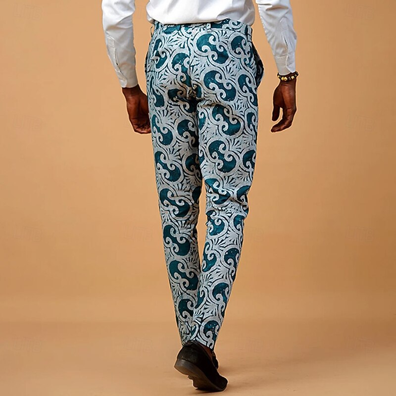 Men's Graphic Artwork Dress Pants Mid Waist Vintage Casual Outdoor Vacation Home Zipper Pocket Summer Spring Fall 3D Print Blue2