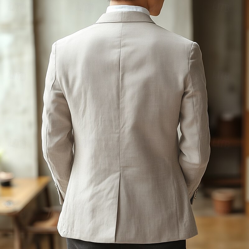 Men's Blazer Jacket Office Casual Daily Fashion Daily All Seasons Polyester Solid Colored Basic Single Breasted One-button Blazer Black Navy Blue Sky Blue khaki2