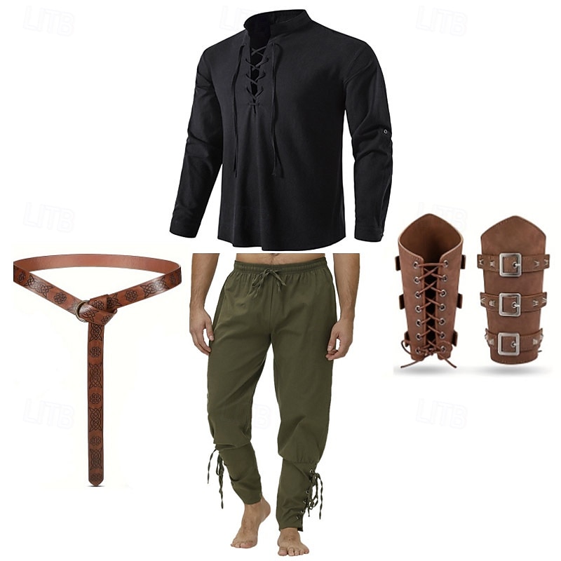 Vintage Medieval Renaissance Pants Outfits Waist Belt Pirate Ranger Solid Color Fancy Dress Men's Viking Fantasy Masquerade Performance Masquerade LARP Adults' Shirt Pants Belt2