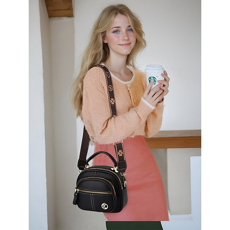 Women's Red Faux Leather Crossbody Bag with Adjustable Strap, Multiple Zipper Compartments, and Compact Design – Perfect for Work, Travel, and Daily Use2