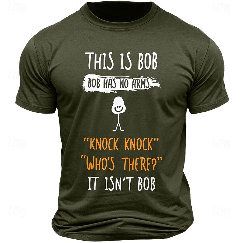 Men's T-Shirt: Funny 'Bob Has No Arms' Knock Knock Joke Graphic Tee - Puns & Wordplay Humor Short Sleeve Top
