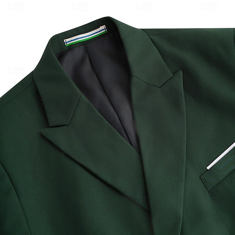 Men's Business Suits Dark Green Formal WorkWear Solid Colored Standard Fit 2 Piece Double Breasted Six-buttons3