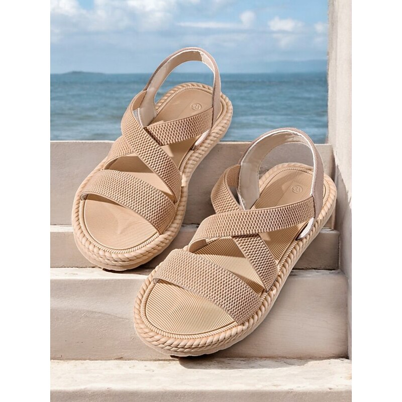 Women's Navy Blue Cross-Strap Sandals, Lightweight and Comfortable Espadrille-Style Flats for Summer Beach and Casual Wear