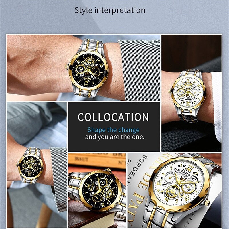 New Stainless Steel With Men'S Skeletonized Business Quartz Watch Fashion Trend Waterproof Luminous Calendar Simple Leisure Sports Men'S Watch3
