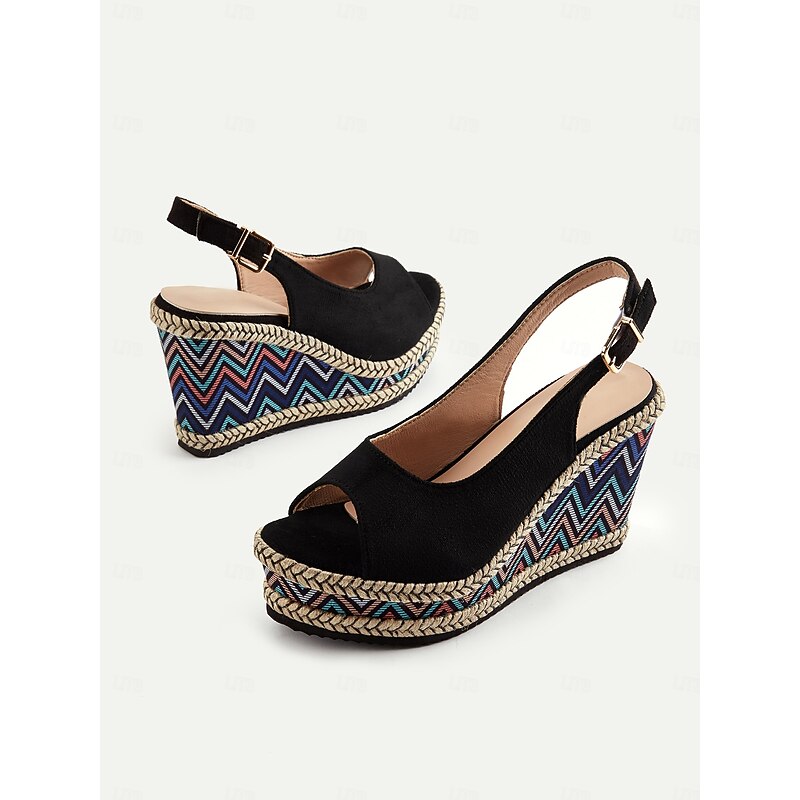 Women's Peep-Toe Slingback Wedge Sandals with Colorful Zigzag Espadrille Sole - Boho Summer Shoes for Casual and Beachwear4