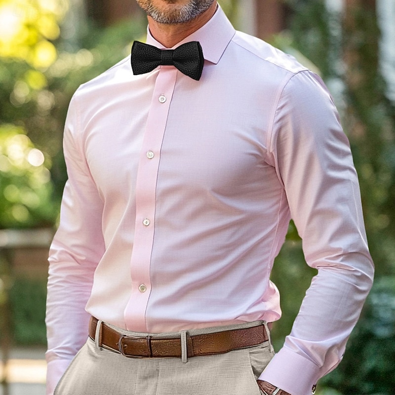 Men's Dress Shirt Button Down Shirt Non Iron Shirt Collared Shirt Plain Wedding Work Light Blue Black White Yellow Long Sleeve Collar All Seasons Clothing Apparel