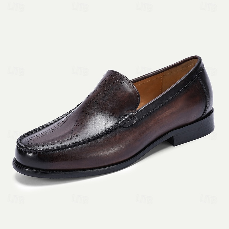 Stylish Brown Leather Loafers with Hand-Stitched Brogue Detail for Men | Perfect for Casual and Business Casual3