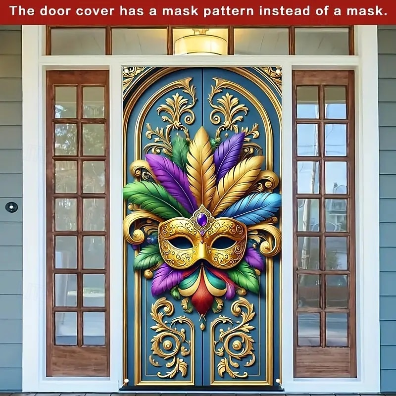 Carnival Mardi Gras Door Decorations Door Covers Mask Door Tapestry Door Curtain Decoration Backdrop Indoor/Outdoor Door Banner for Front Door Farmhouse2